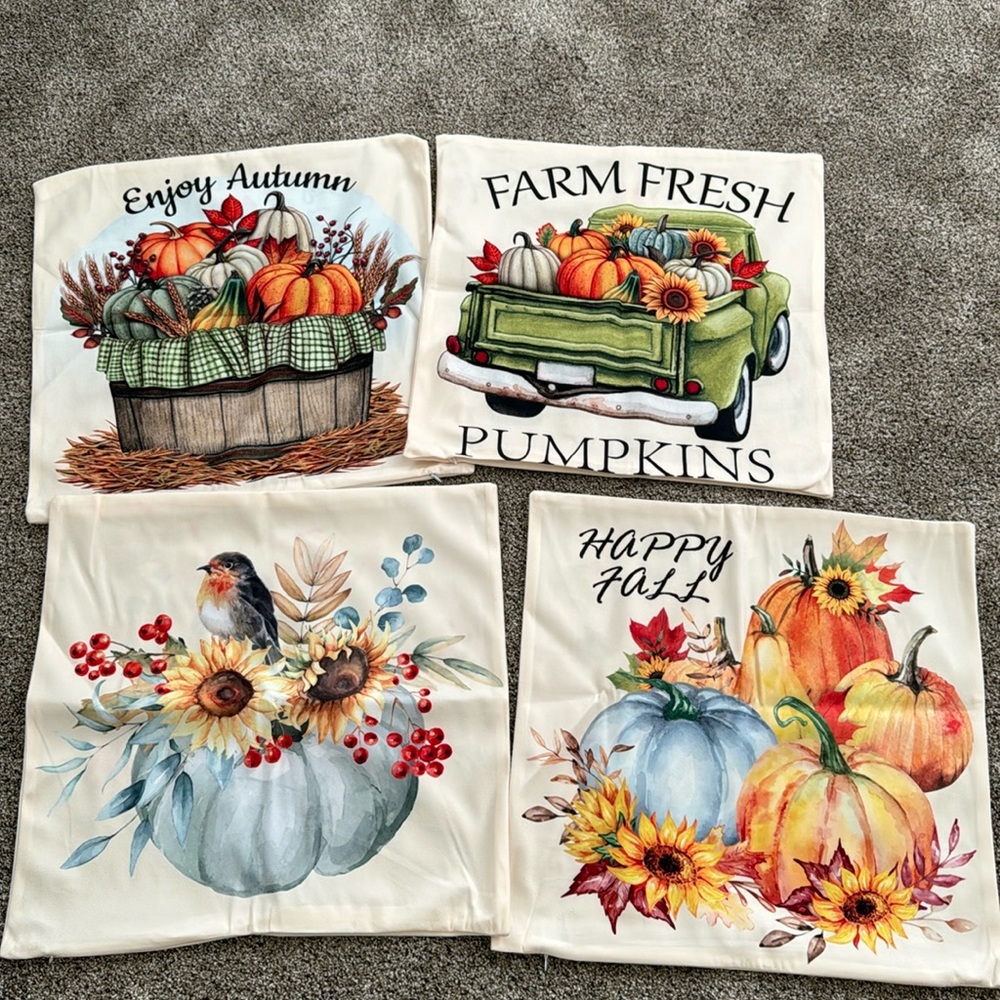 New 4 pcs Fall pillow cases approx 18” x 18”